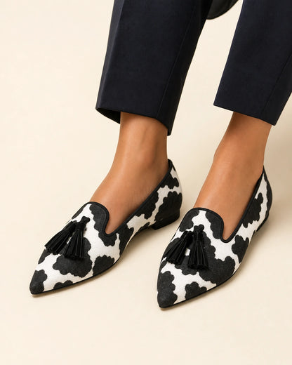Women's Pointed Cow-Print Tassel Loafers — product image 10