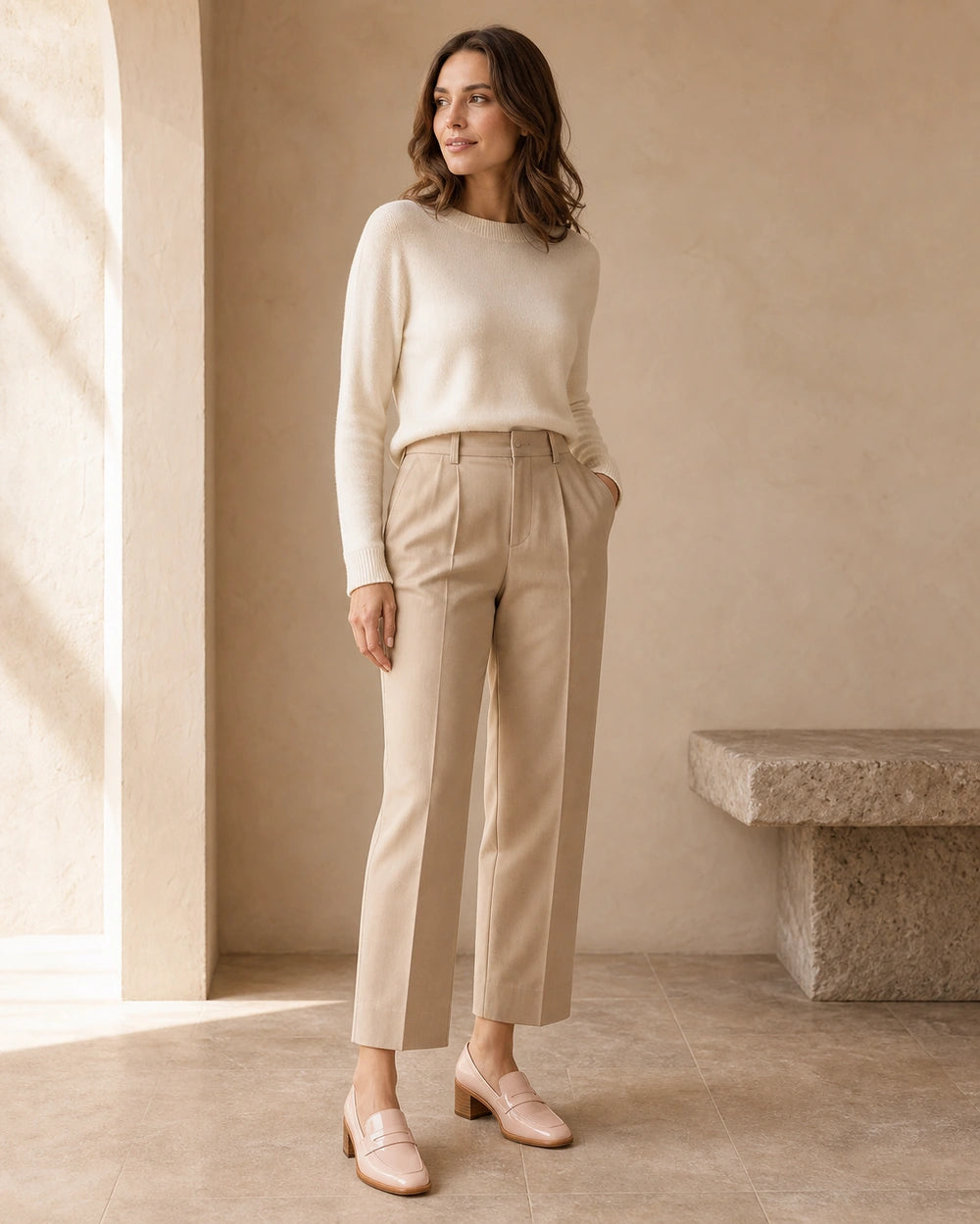 Women's Blush Patent Loafers with Low Heel — worn by a model