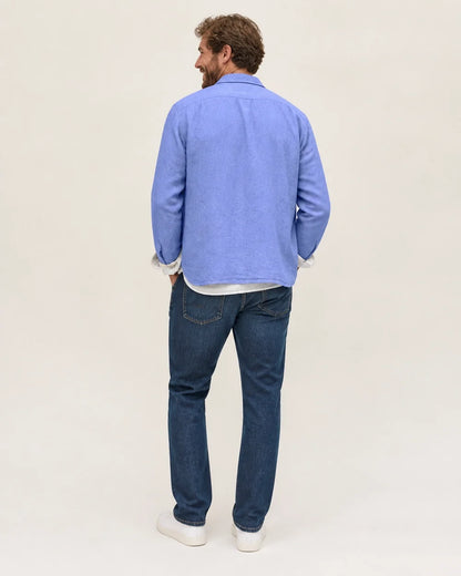 Men's casual cotton-linen three-button blazer – 04 blue back