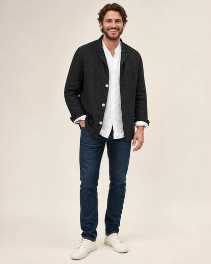 Men's casual cotton-linen three-button blazer – 11 black hero