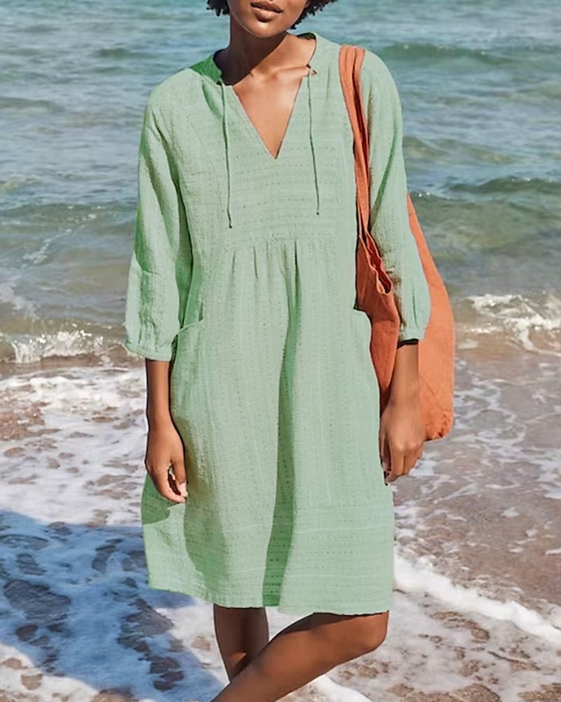 Persephone | Beach Cotton V-Neck Midi Dress
