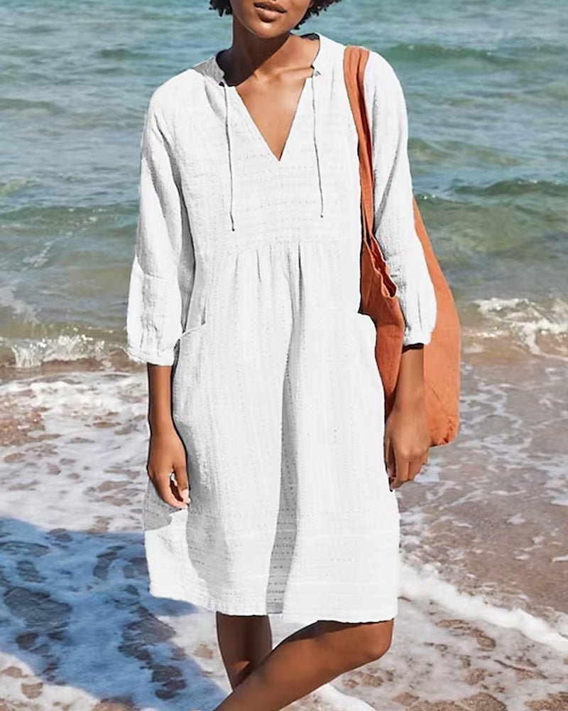 Persephone | Beach Cotton V-Neck Midi Dress