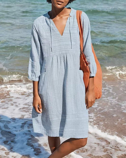 Persephone | Beach Cotton V-Neck Midi Dress