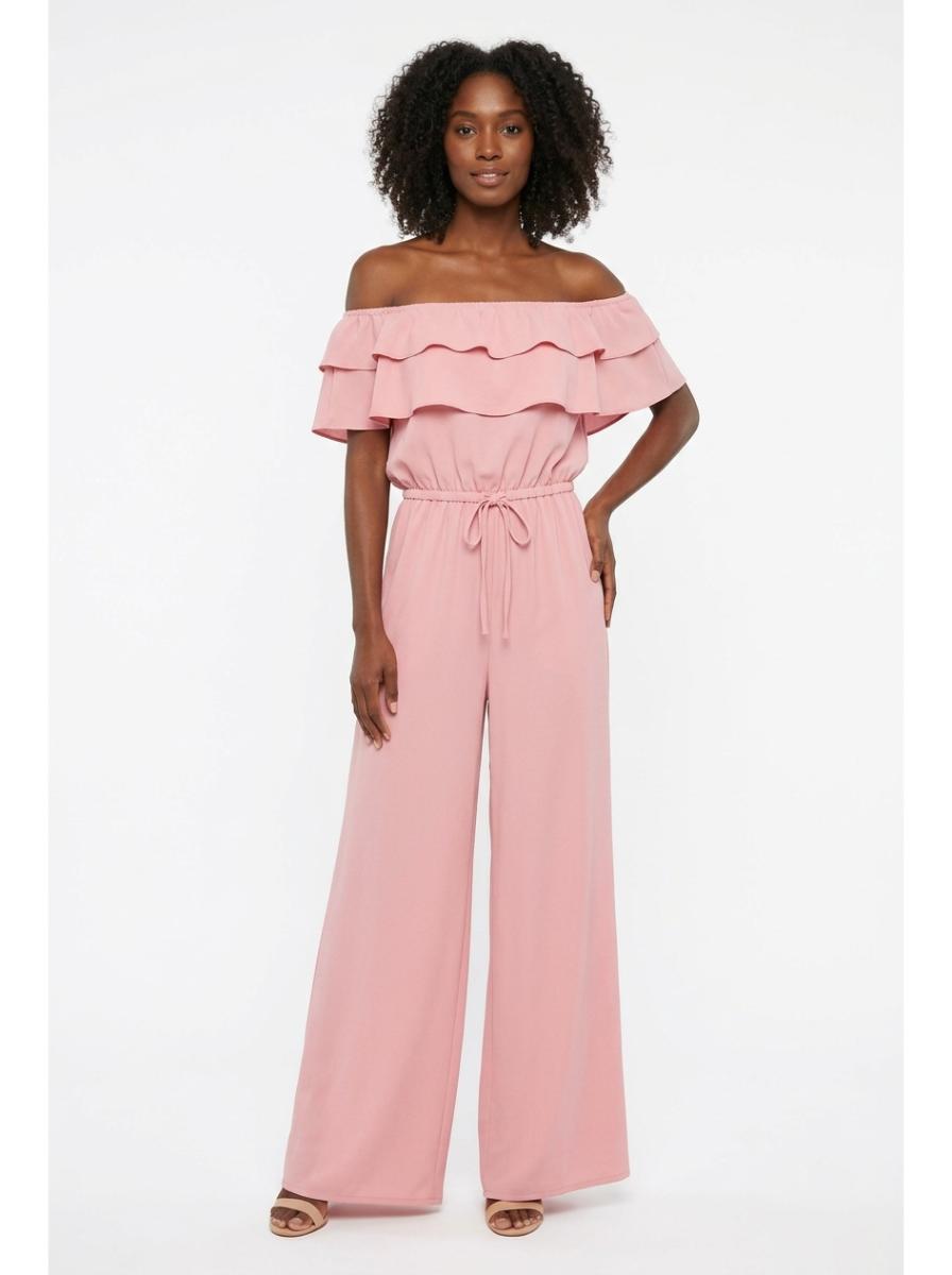 Pink off-shoulder ruffle jumpsuit - Studio