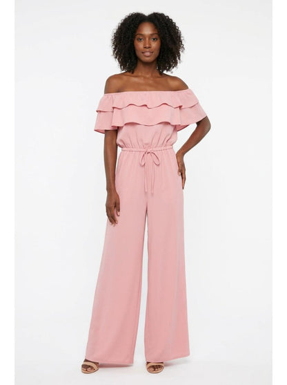 Pink off-shoulder ruffle jumpsuit - Studio