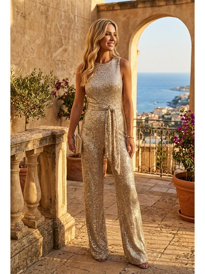 Elegant Gold Sequin Jumpsuit - Lifestyle Mediterranean
