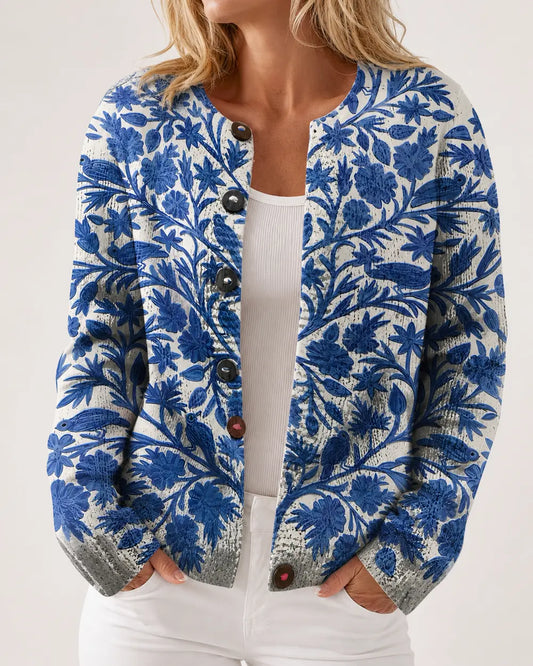 Sofia floral cardigan for women, front three-quarter hero view