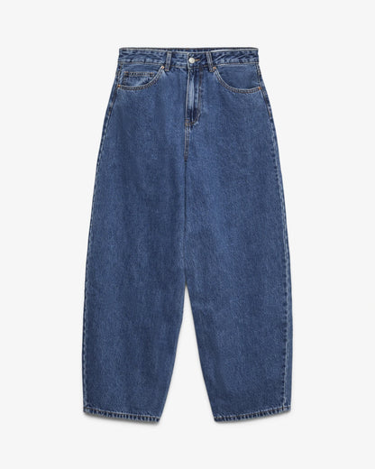 Women's high-rise barrel jeans in Medium blue, product view. — womens-barrel-jeans-medium-blue-08-product.webp