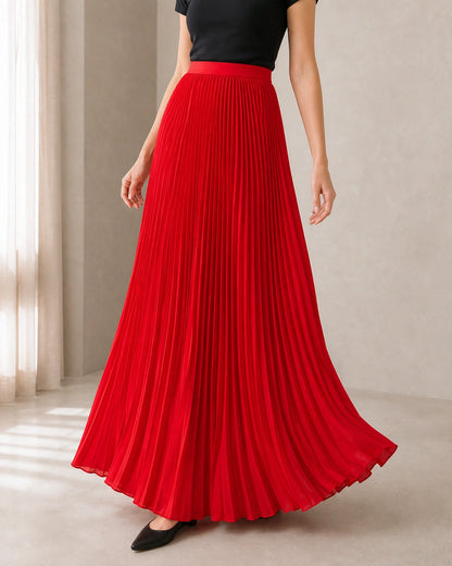 Women's Pleated Flowing Maxi Skirt — image 12 — womens-pleated-maxi-skirt-red-12-variant.webp