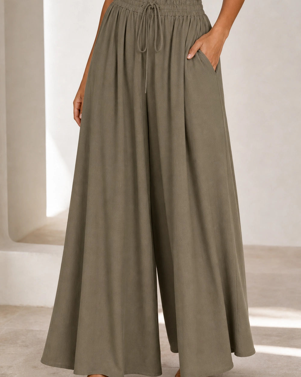 Women's high-waist wide-leg trousers in Green, primary view. — womens-wide-leg-trousers-green-12-primary.webp